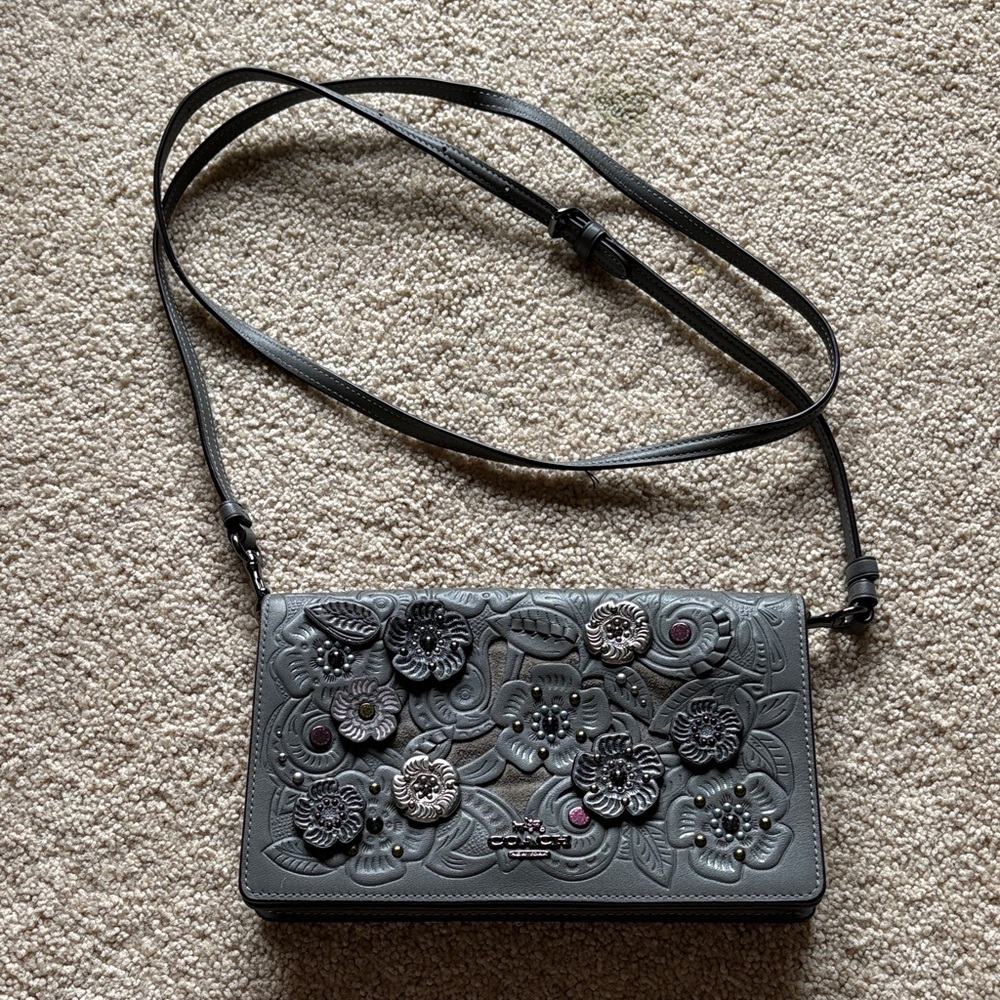 Coach Foldover Crossbody Clutch with Metal Tea Rose Tooling